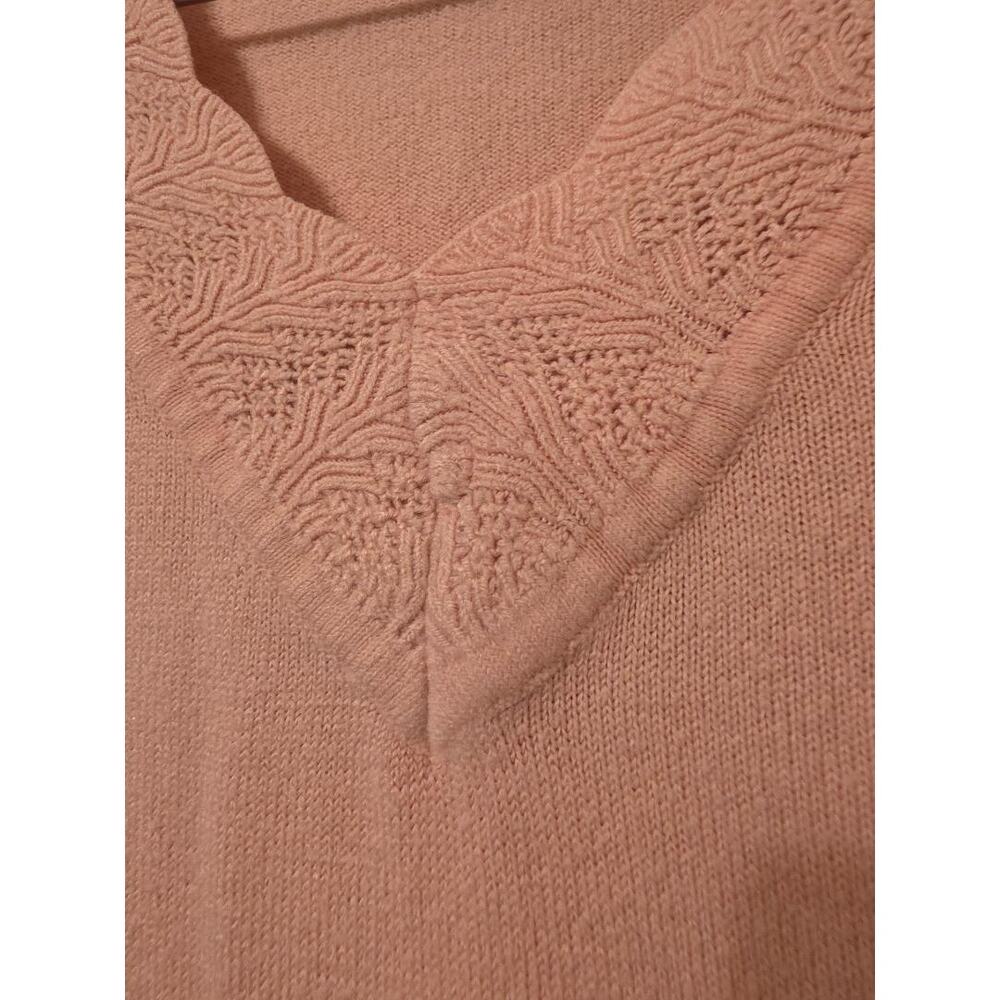 Soft Girl Pink Knit Sweater V Neck Cottagecore Feminine Vintage Style - Picture 4 of 5